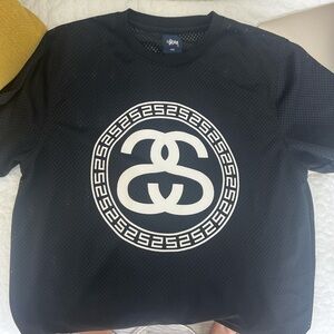 Stussy Black Mesh Tee with White Graphic